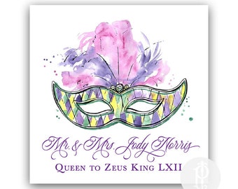 Mardi Gras Tag, Watercolor Mask