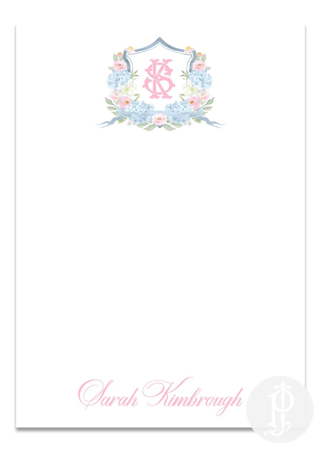 Personalized Hydrangea Pink and Blue Monogram Crest Notepad - Etsy
