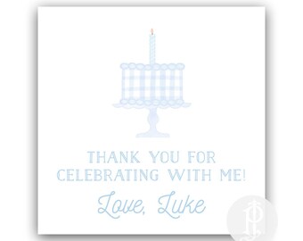 Watercolor Blue Birthday Cake Party Favor Tags