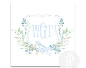 Watercolor Airplane Crest Personalized Gift Tag / Calling Card / Enclosure Card