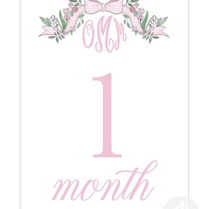 Cartes d'étape personnalisées monogramme rose pour bébé / Floral / Cadeau / Baby Shower / Classique / Bébé fille