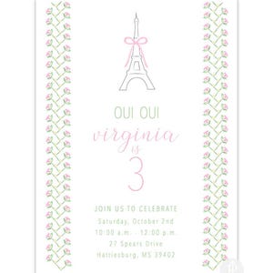Paris Themed Birthday Invitation / Oui Oui Birthday Party / Classic Girls Birthday