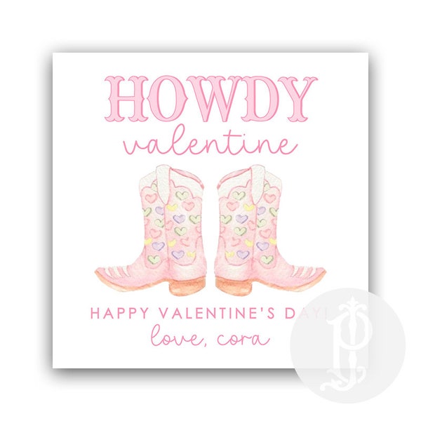 Valentine's Day Tag, Howdy, Cowgirl, Boots, Pink