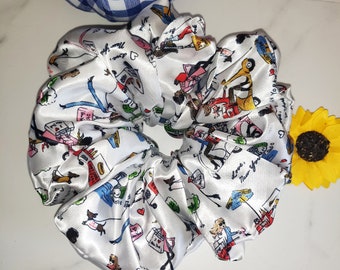 Coletero XXL NYC Girly Fun, diseño de artista independiente, coletero de satén de gran tamaño, accesorio para el cabello esponjoso, moño desordenado, estilo bohemio, idea de regalo navideño