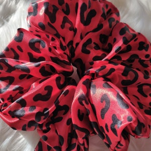 XXL Scrunchie Satin Red/Black Animal Print,Petite Available, Luxurious, Vacation Grad Gift, Spring Mom's Oversized Accessories, Indy Design