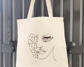 Woman Shape with Stars Rain Tote, Heavy Duty Canvas, Gift for Birthday, Graduation, Travel, Groceries, Books, Anything Bag