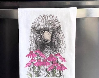 Tea Towel, Dish Towel, Poodle Towel, flower dog, poodle lover gift, mom gift, Poodle art, poodle decor, poodle kitchen, chef gift
