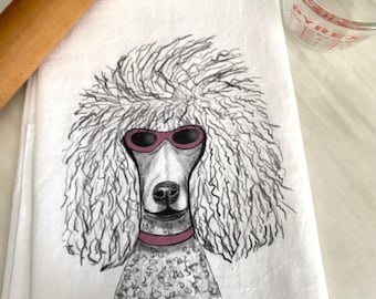 Tea Towel, Dish Towel, Poodle Towel, Hippy Poodle, poodle lover gift, mom gift, Poodle art, poodle decor, poodle kitchen, chef gift