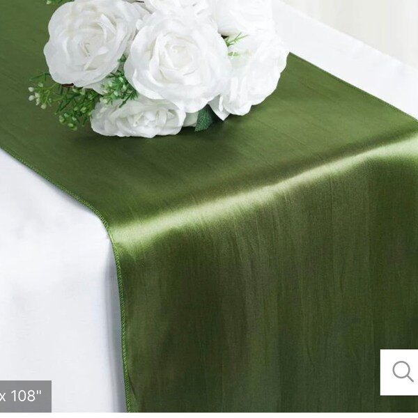 12"X108" Olive Green Satin Table Runner Matching Napkins available 5 per pack 20x20