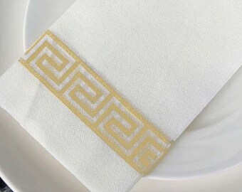 20 Pack | Gold Foil White Airlaid Soft Linen-Feel Paper Dinner Napkins, Disposable Hand Towels - Greek