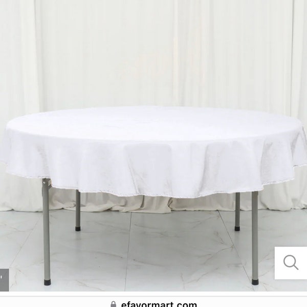 70" 90”108”120”132”Round White Polyester Linen Tablecloth Rental Available