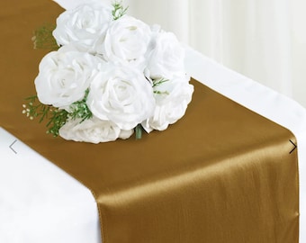 12"X108" Gold Satin Table Runner Matching Napkins 5 pack available size 20x20