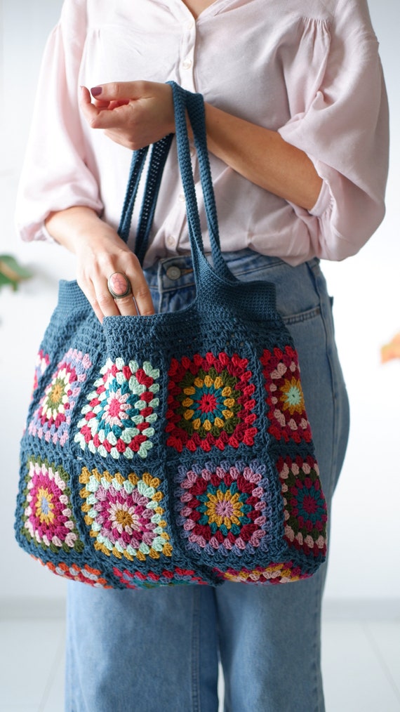 Colorful Crochet Boho Chic Granny Square Handbag Market Bag - Etsy