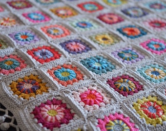 Crochet throw cotton baby blanket, multicolor square blanket, crochet afghan for child