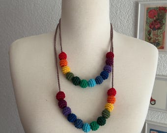 Two Rainbow Crochet Ball Necklace Set