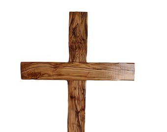 Cruz de madera de olivo de 50 mm (20 pulgadas), tamaño grande. Hecha a mano en Tierra Santa con gancho en la parte posterior para colgar en la pared. Muy buena calidad y acabado.