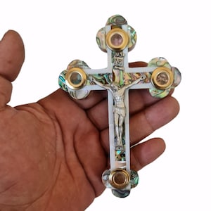 Mother of pearl cross size 12cm hand made in holy land Jerusalem Bethlehem with 4 windows