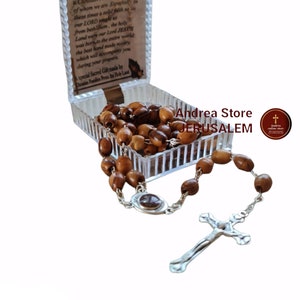 Authentic olive wood rosary with box and certificate with soil from Holy Land Hand made Bethlehem