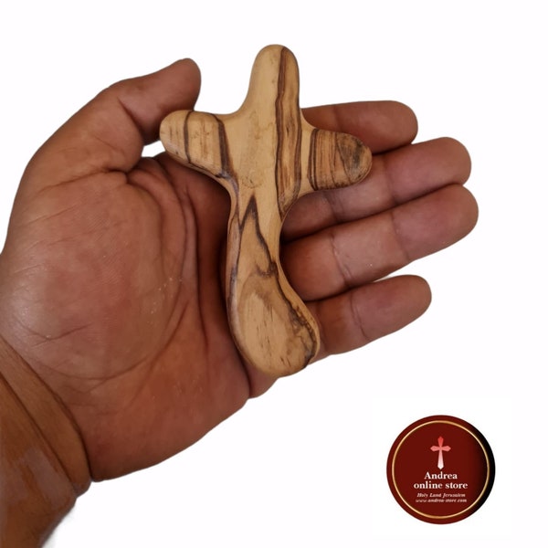 Komfortkreuz für Handarbeit aus Olivenholz im Heiligen Land Bethlehem Größe 12cm