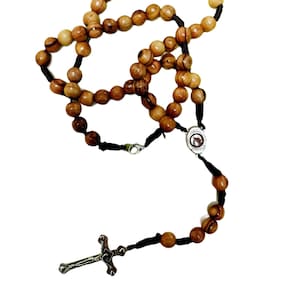Rosary 5decads with soil from holy land and hook to wear it as a necklace with metal cross famous hand made rosary