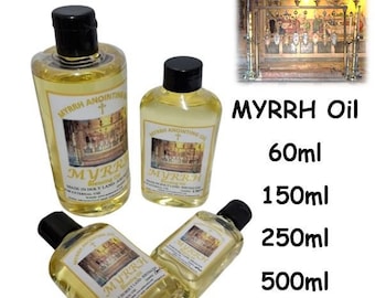 聖地エルサレムからのミルラ塗油祝福油は60ml、150ml、250ml、500mlのボトルで入手可能です