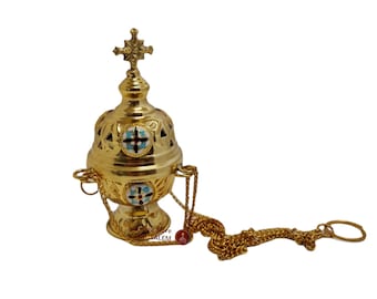 Brass orthodox incense burner hanging or stand on the table with crosses on sides very good quality