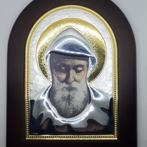 Saint Charbel sterling silver icon 925 with gold plated size 20cm*15cm with gift box perfect gift for home