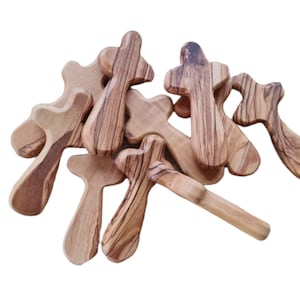 Authentic Olive wood handheld comfort cross handmade in holy land Jerusalem size 3 inch