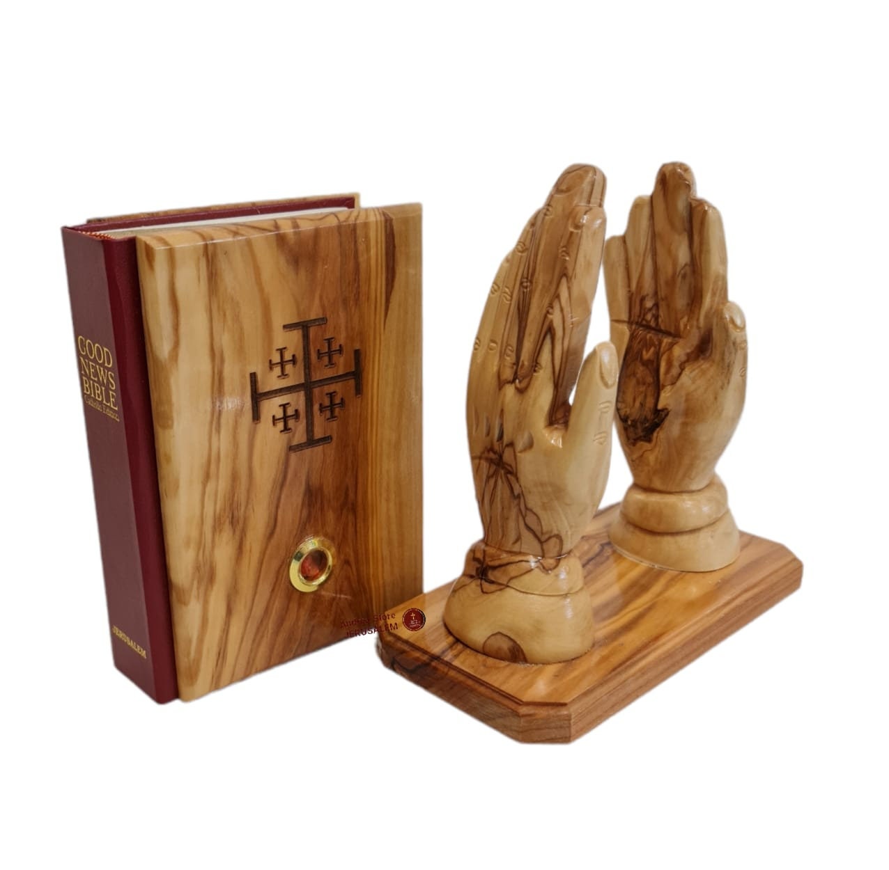 Hand Prayer Holding Bible Handmade From Olive Wood From Holy Land