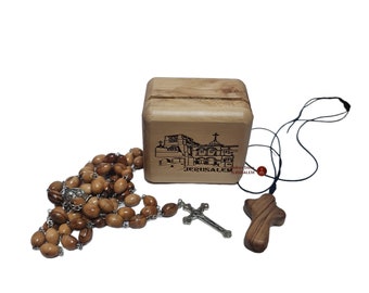 Blessing package from Holy Land Jerusalem box, rosary and cross to hold everywhere at anytime