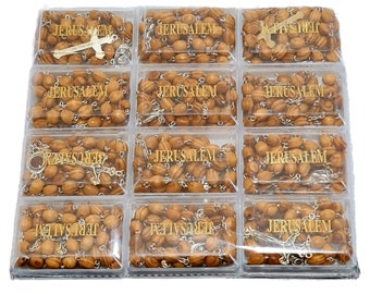 12 rosary with box normal wood rosary hand made in holy land with soil