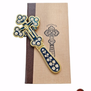 Blessing cross for father size 20cm made from metal Dark Blue colour with Gift box from Jerusalem