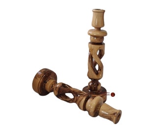 Candle Holder Made from olive wood in Holy Land you can buy 1 or 2 as you wish size 9 inch(18.5cm)