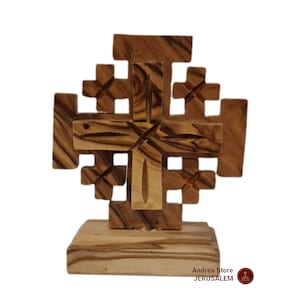Jerusalem Cross- Olive wood Hand made in holy land with stand size:8 cm*6.5cm