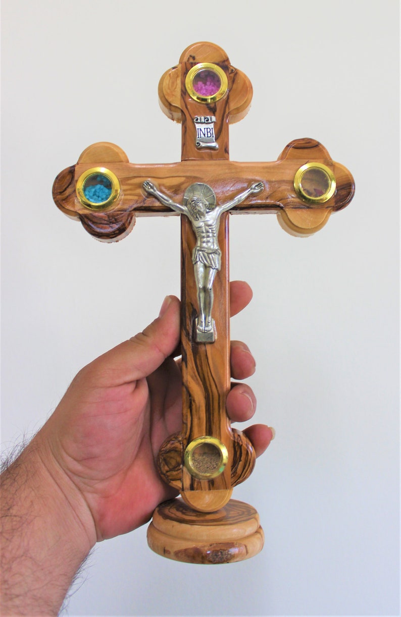 Holy Land Olive Wood Cross Big Size 25cm With Holy Soil, Incense ...