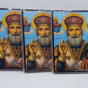 Saint Nicolas small icons hand made on wood and photograph pic in holy land 3 icons per lot