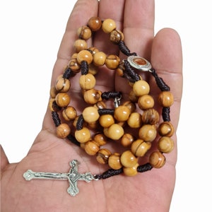 Traditional necklace olive wood rosary Hand made in Holy Land with hock you can wear it on your neck easily 5 decade