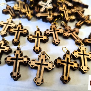 Cruz colgante de madera de olivo auténtica hecha a mano en Jerusalén cortada con láser, 50 cruces por lote, fabricadas en Tierra Santa, Jerusalén