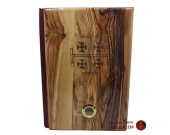 Bible Olive wood cover old and new testament size 15*11cm with soil holy land