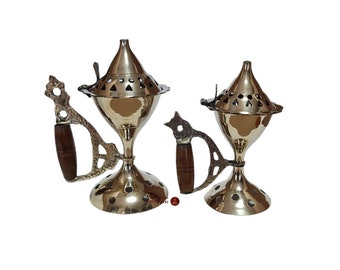 Incense Holder with wooden hand big and small size, made from bronze from Holy land Jerusalem