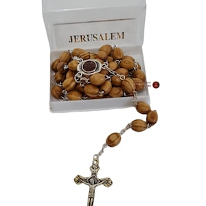 Normal Wood rosary Hand made in holy land with soil and metal cross, 59 beads rosary
