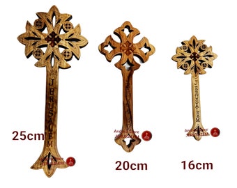 Blessing cross from olive wood laser cut engrave both side available sizes 16cm, 20cm, 25cm  for priest made in Holy Land JERUSALEM