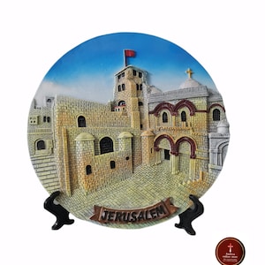 Holy Sepulchre Ceramic plate with stand hand made in holy land big size 20cm big blessing form Jerusalem