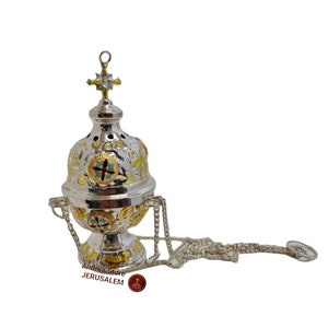 Brass orthodox incense burner hanging or stand on the table colour white and gold very good quality
