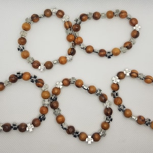 Jerusalem hand made bracelets from olive wood and metal cross 5pieces/ lot
