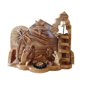 Nativity set Handmade from real olive wood in Holy land Jerusalem with music
