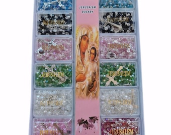12 rosary in one box with soil from holy land jerusalem and metal crucifix 12 or 6 rosary /lot multi colour