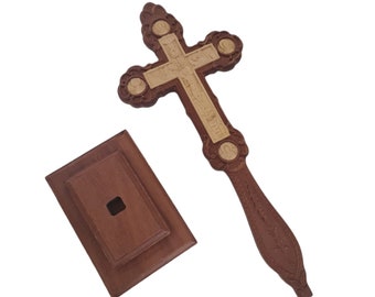 Blessing cross with stand you can use it on altar, size 25cm, both sides crucifix on one side and baptism on another