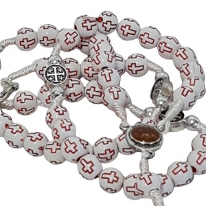 Rosary with cross beads with Jerusalem Soil and Metal icons and hook to wear it on neck