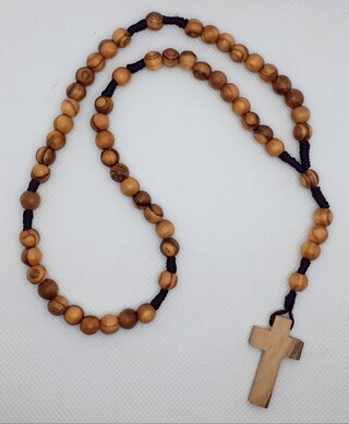Collana Rosario In Legno Naturale Fatta A Mano – Croce Cattolica, Perline Di Preghiera, Regalo Per Comunione E Battesimo